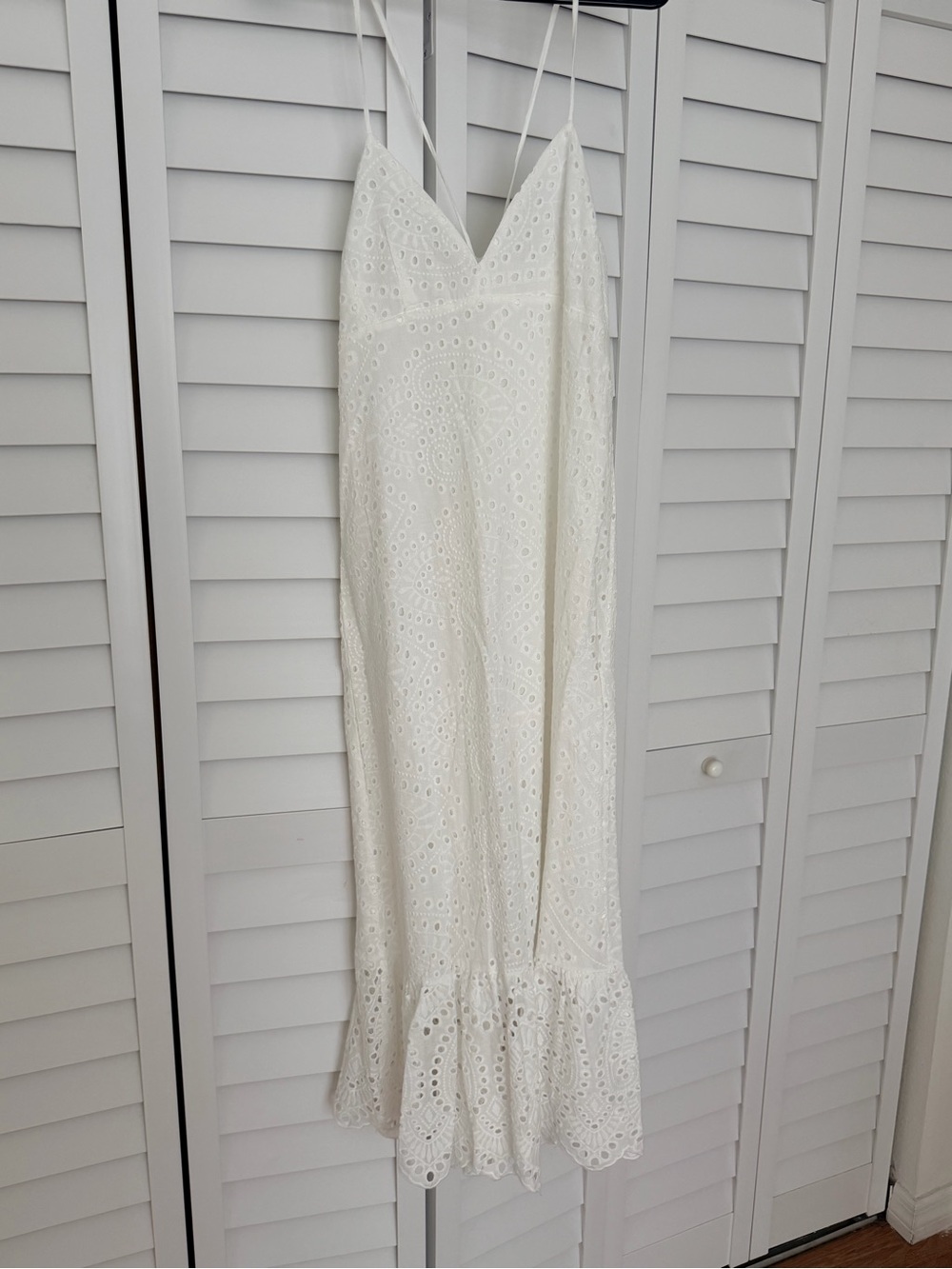 SHEIN White Eyelet Ruffle-Hem Maxi Dress